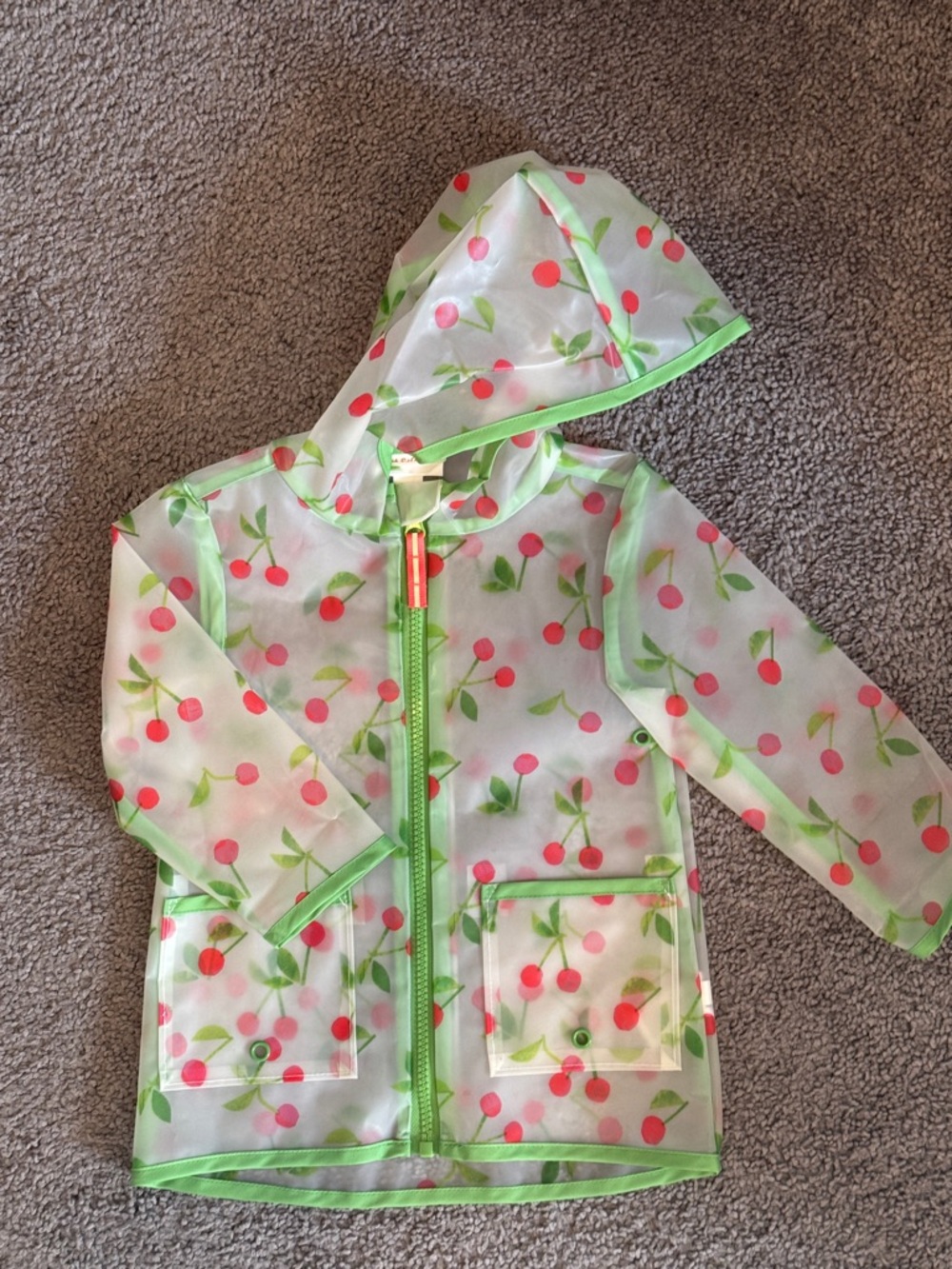 Cat & Jack Clear Cherry Raincoat with Green Trim - 18 Mths (Never Worn)